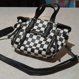 Elegant Checkered Black and White Satchel